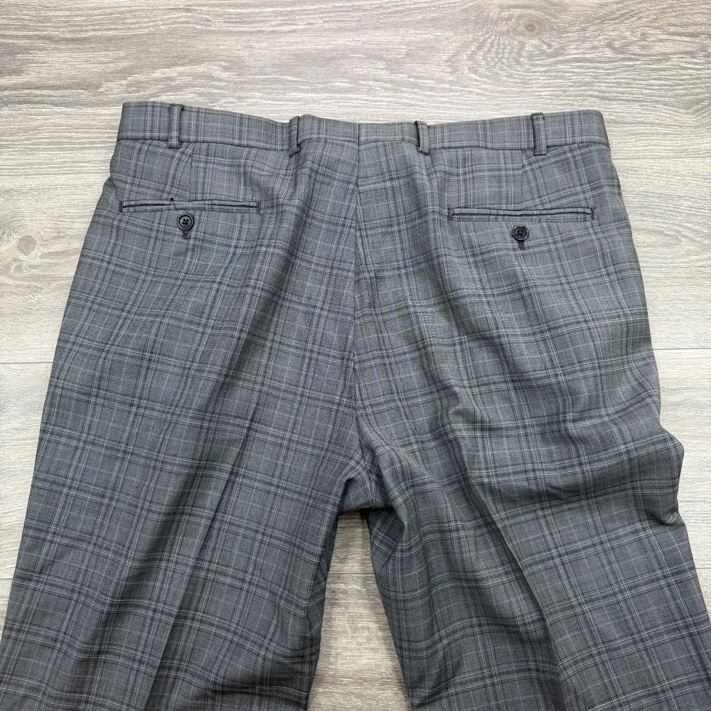 Brooks Brothers Dress Pants Mens 38x30 Gray Blue Windowpane Plaid Regent Slacks